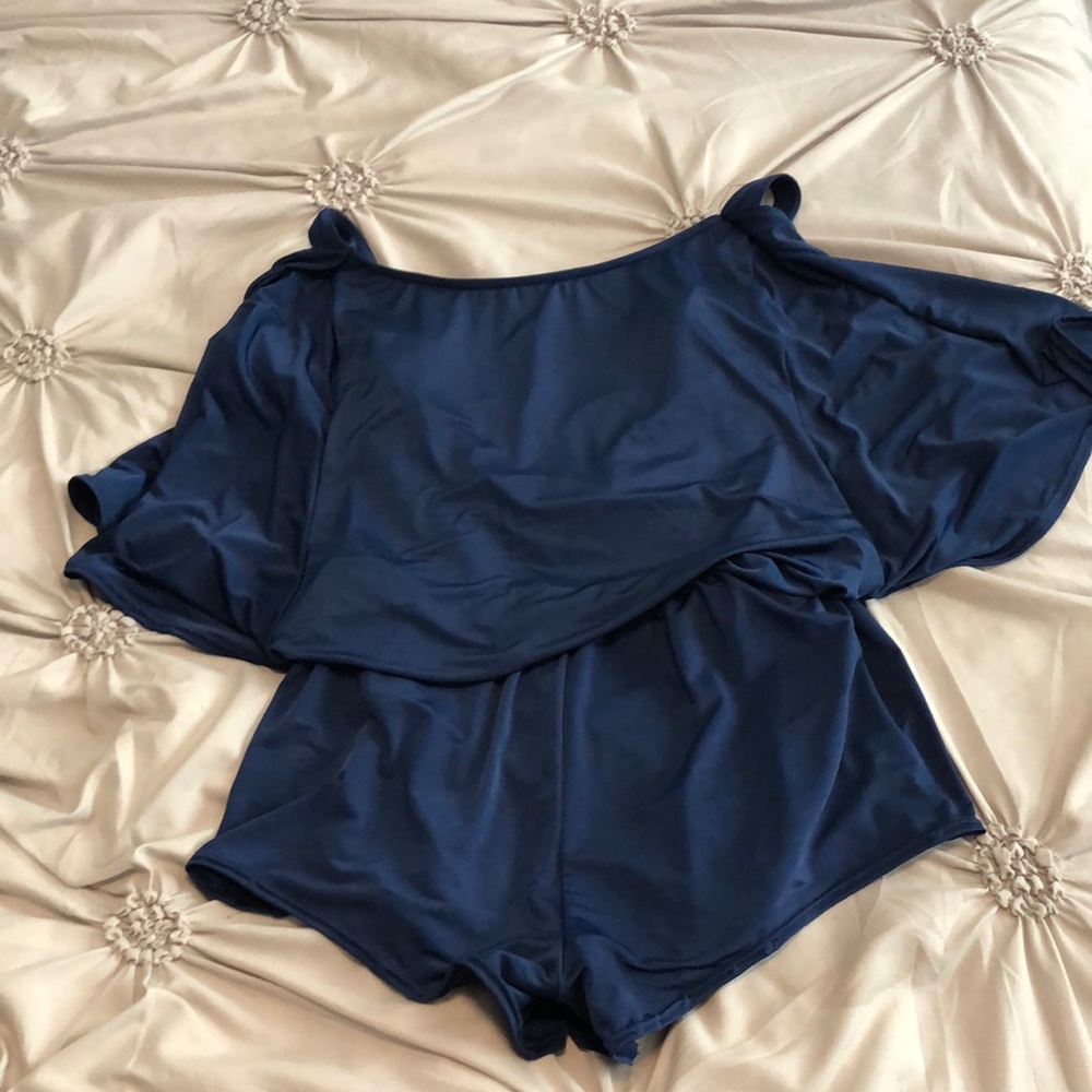 Short sleeve navy romper